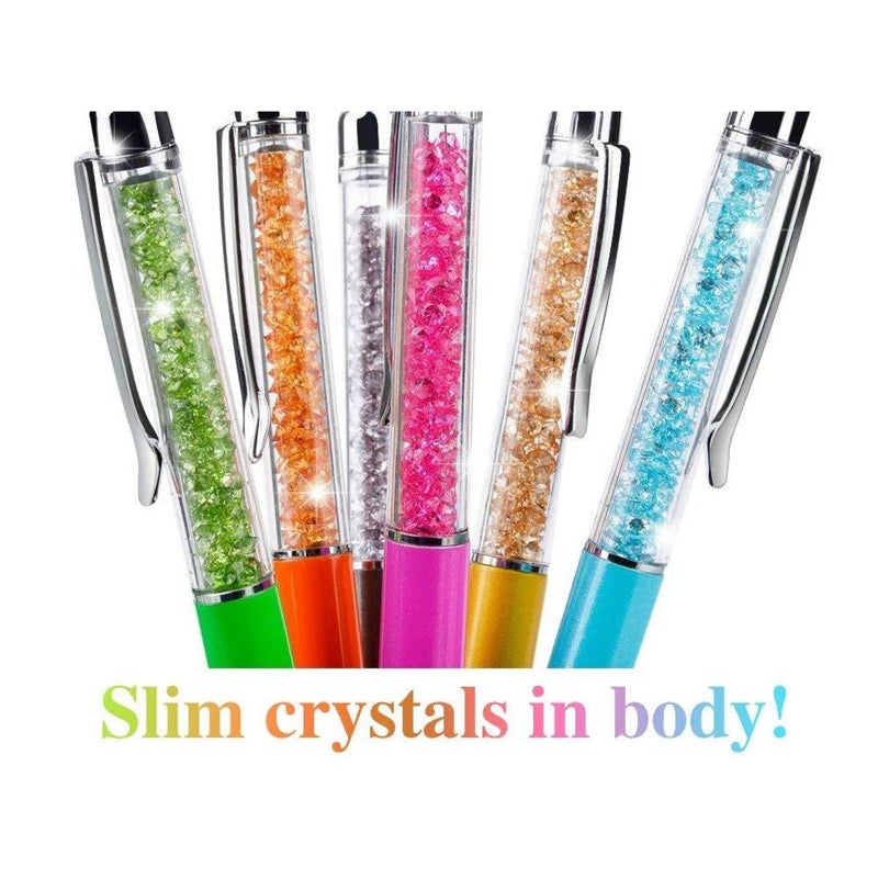 MengRan Cute Pens with Stylus Tip, 2 in 1 Black Ink Ballpoint Pens and Slim Crystal Stylus Pens for Touch Screens(12 colors) - Image 2